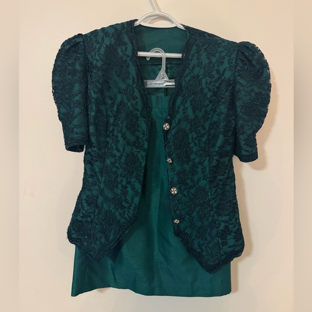 Handmade Green Lace Jacket and skirt